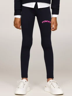 Spodnie, Szorty I Spódnice*Tommy Hilfiger Bardzo Obcisłe Legginsy Z Logo W Stylu Varsity DESERT SKY