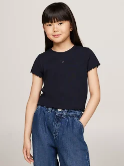 Topy I T-Shirty*Tommy Hilfiger Bardzo Wąski Prążkowany T-shirt DESERT SKY