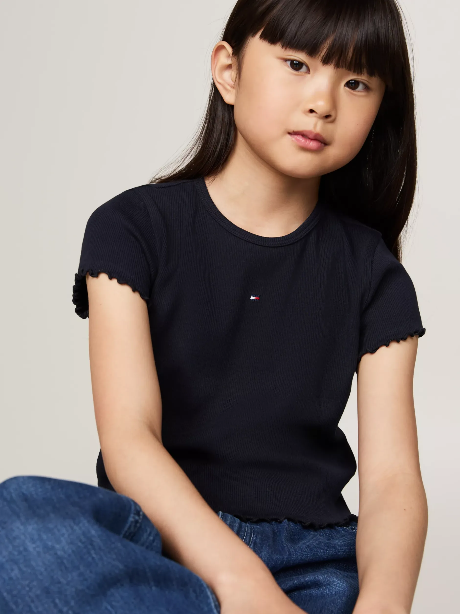 Topy I T-Shirty*Tommy Hilfiger Bardzo Wąski Prążkowany T-shirt DESERT SKY