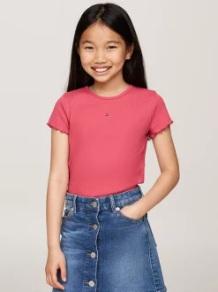 Topy I T-Shirty*Tommy Hilfiger Bardzo Wąski Prążkowany T-shirt HERITAGE PINK