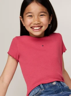 Topy I T-Shirty*Tommy Hilfiger Bardzo Wąski Prążkowany T-shirt HERITAGE PINK