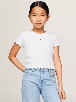 Topy I T-Shirty*Tommy Hilfiger Bardzo Wąski Prążkowany T-shirt WHITE