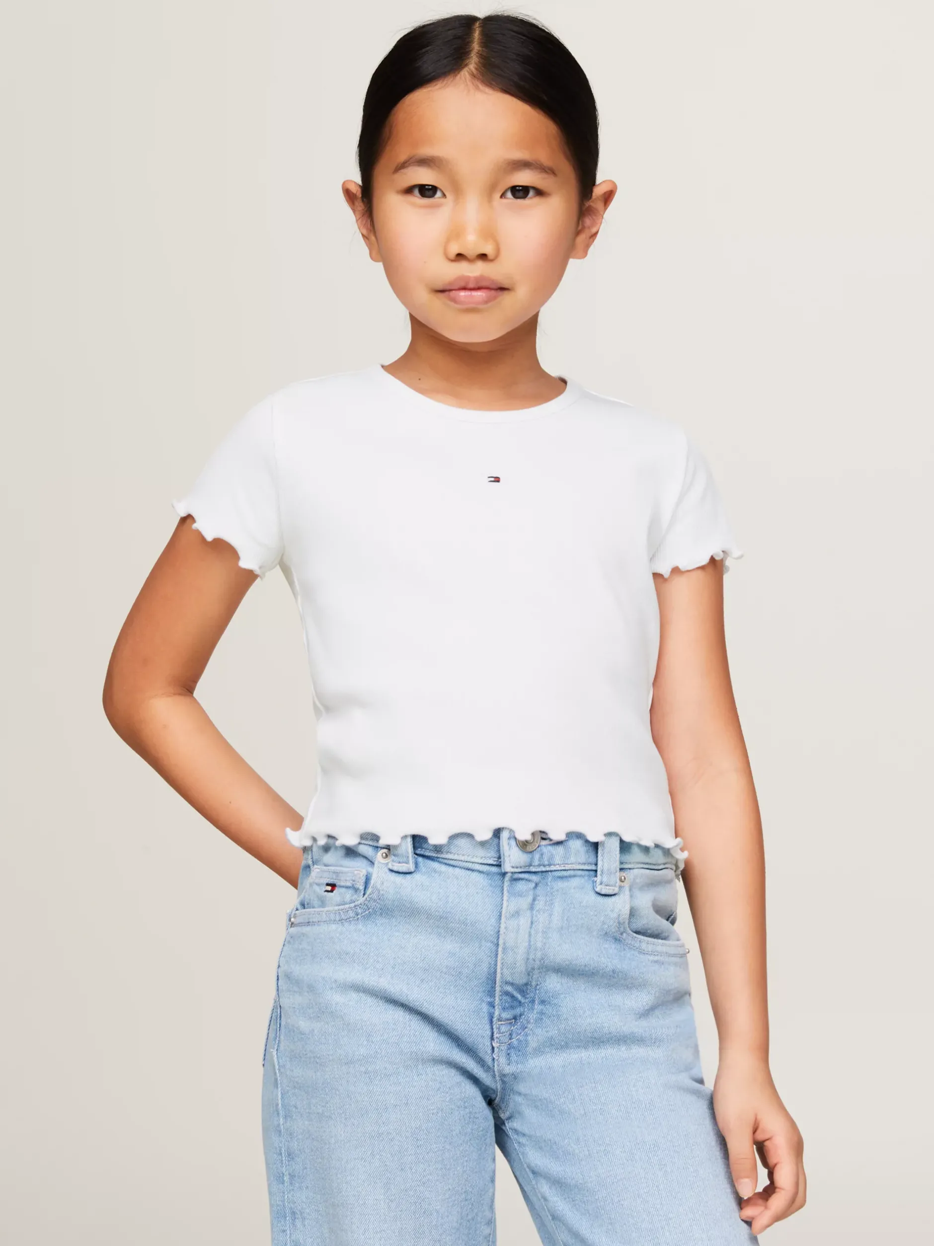 Topy I T-Shirty*Tommy Hilfiger Bardzo Wąski Prążkowany T-shirt WHITE