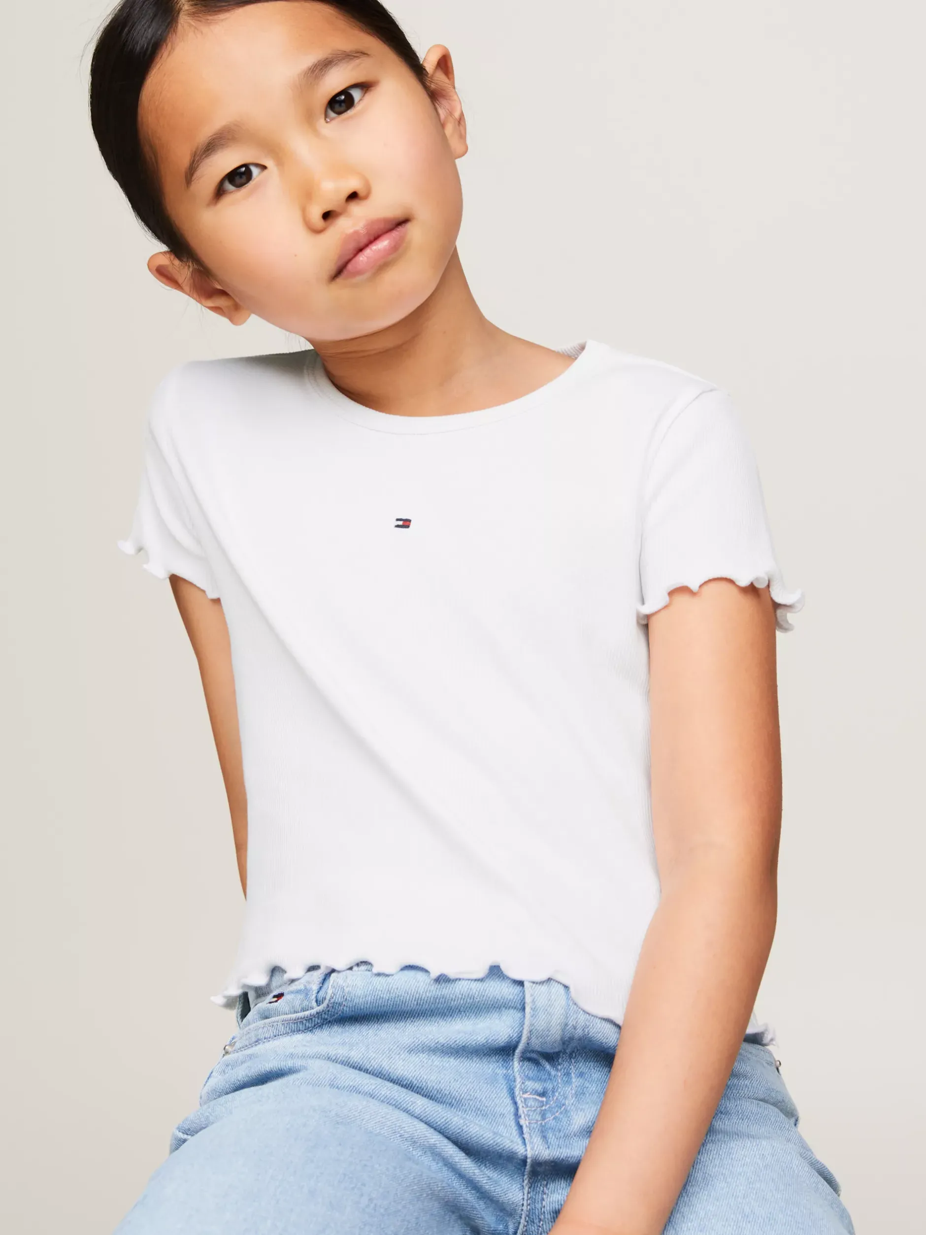 Topy I T-Shirty*Tommy Hilfiger Bardzo Wąski Prążkowany T-shirt WHITE
