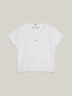 Topy I T-Shirty*Tommy Hilfiger Bardzo Wąski Prążkowany T-shirt WHITE