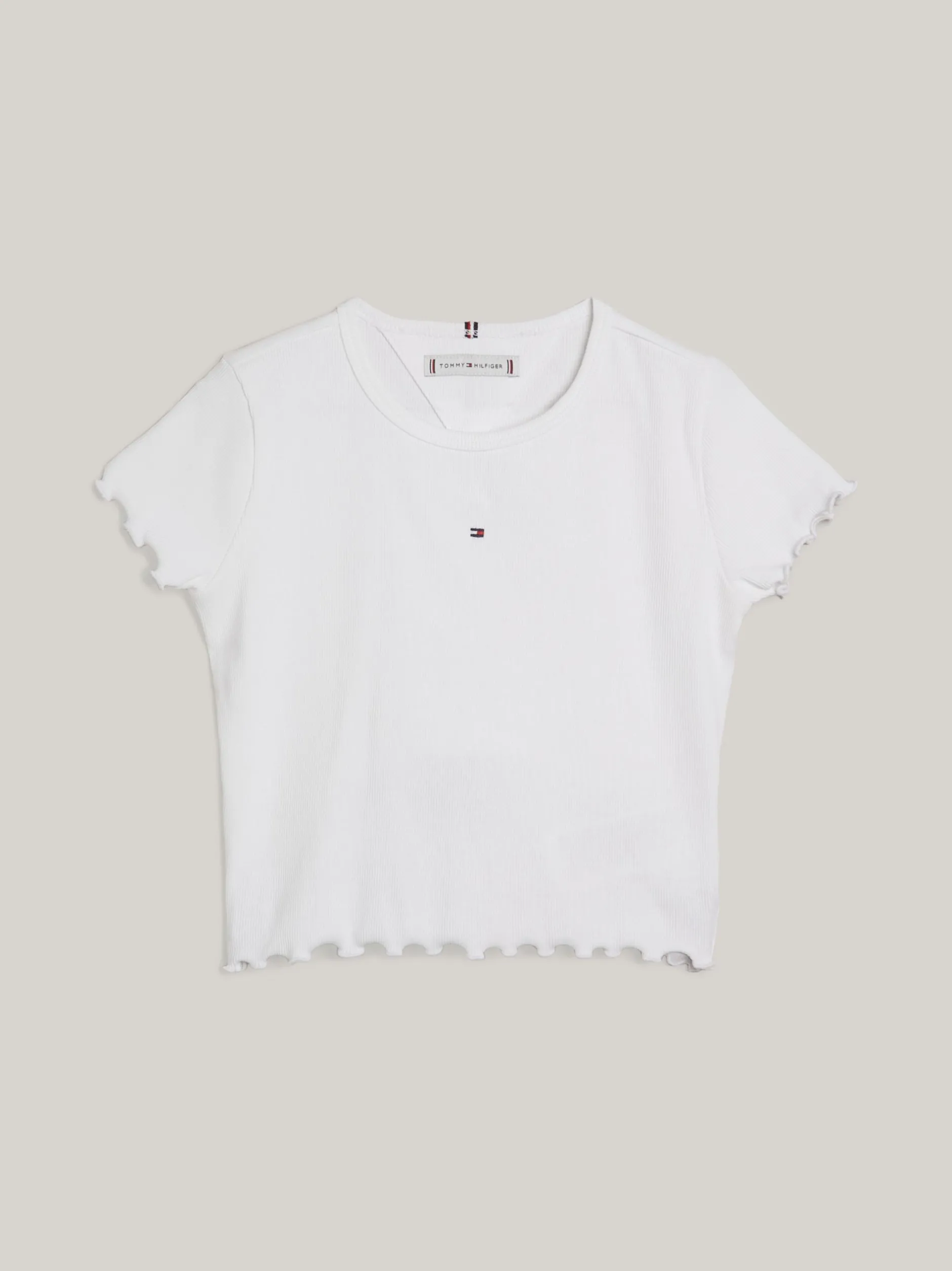 Topy I T-Shirty*Tommy Hilfiger Bardzo Wąski Prążkowany T-shirt WHITE