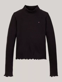 Topy I T-Shirty*Tommy Hilfiger Bardzo Wąski Top Z Półgolfem W Paski BLACK