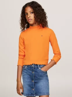 Topy I T-Shirty*Tommy Hilfiger Bardzo Wąski Top Z Półgolfem W Paski ORANGE THUNDER
