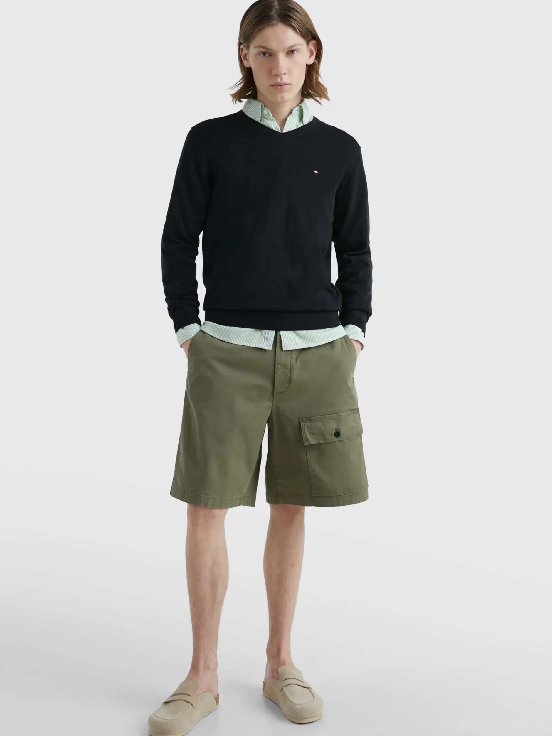 Swetry|Dzianina*Tommy Hilfiger Bawełniana Bluza Od Dresu Z Dekoltem W Kształcie Litery V FLAG BLACK