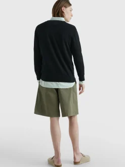 Swetry|Dzianina*Tommy Hilfiger Bawełniana Bluza Od Dresu Z Dekoltem W Kształcie Litery V FLAG BLACK