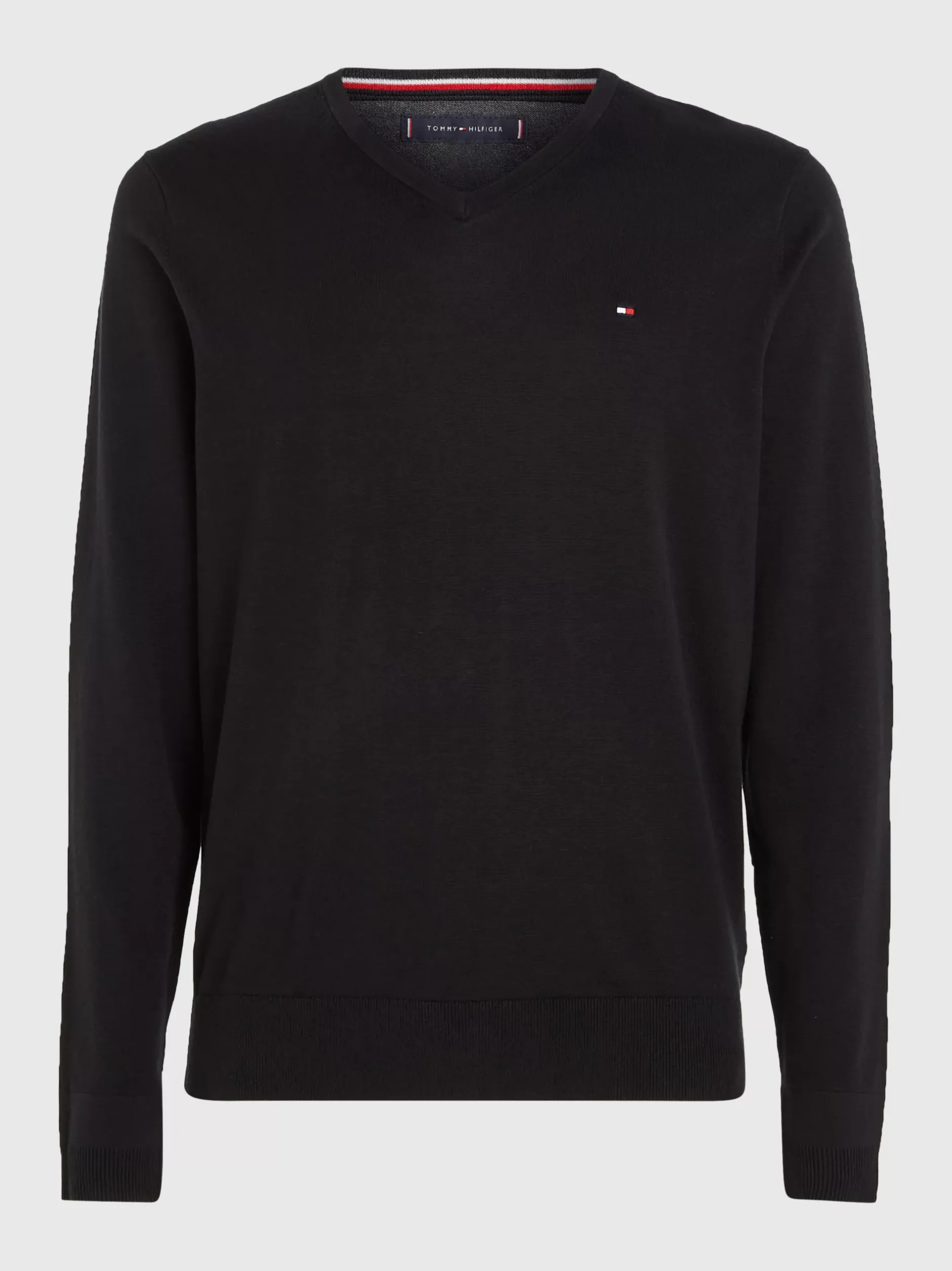 Swetry|Dzianina*Tommy Hilfiger Bawełniana Bluza Od Dresu Z Dekoltem W Kształcie Litery V FLAG BLACK