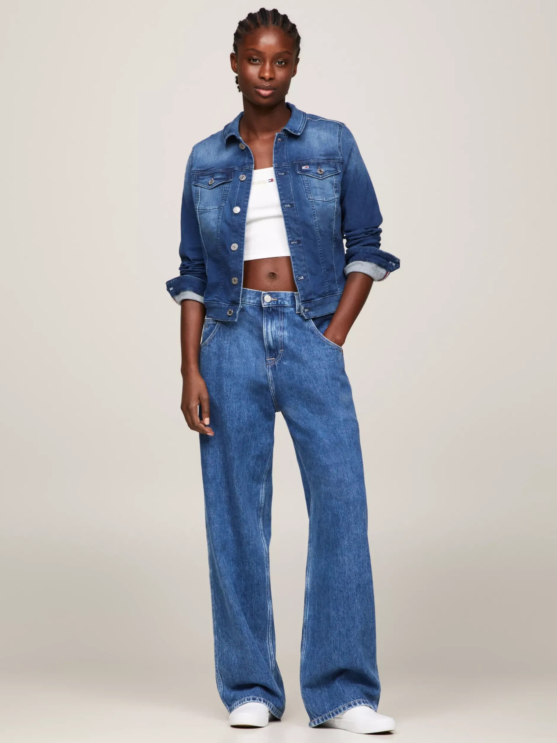 Kurtki & Płaszcze*Tommy Hilfiger Bawełniana Kurtka Jeansowa O Wąskim Kroju NEW NICEVILLE MID BLUE STRETCH