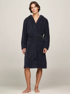 Stroje Domowe*Tommy Hilfiger Bawełniany Szlafrok Kąpielowy Z Kapturem NAVY BLAZER