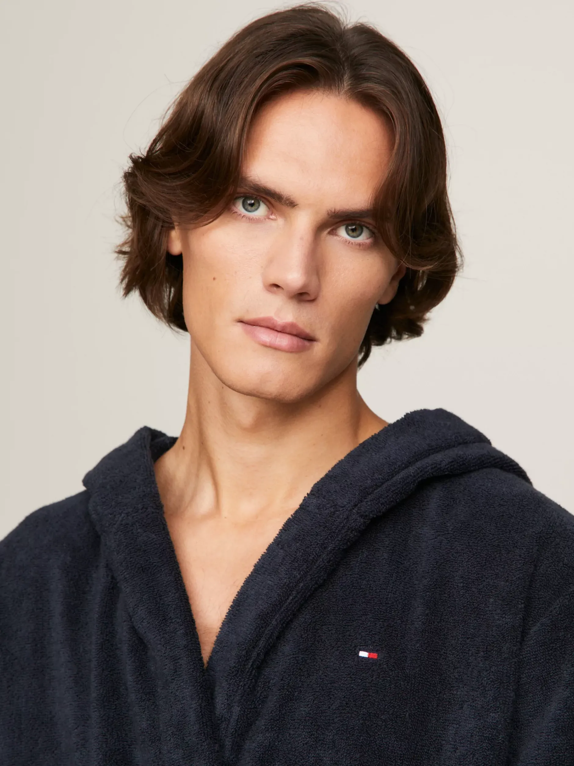 Stroje Domowe*Tommy Hilfiger Bawełniany Szlafrok Kąpielowy Z Kapturem NAVY BLAZER