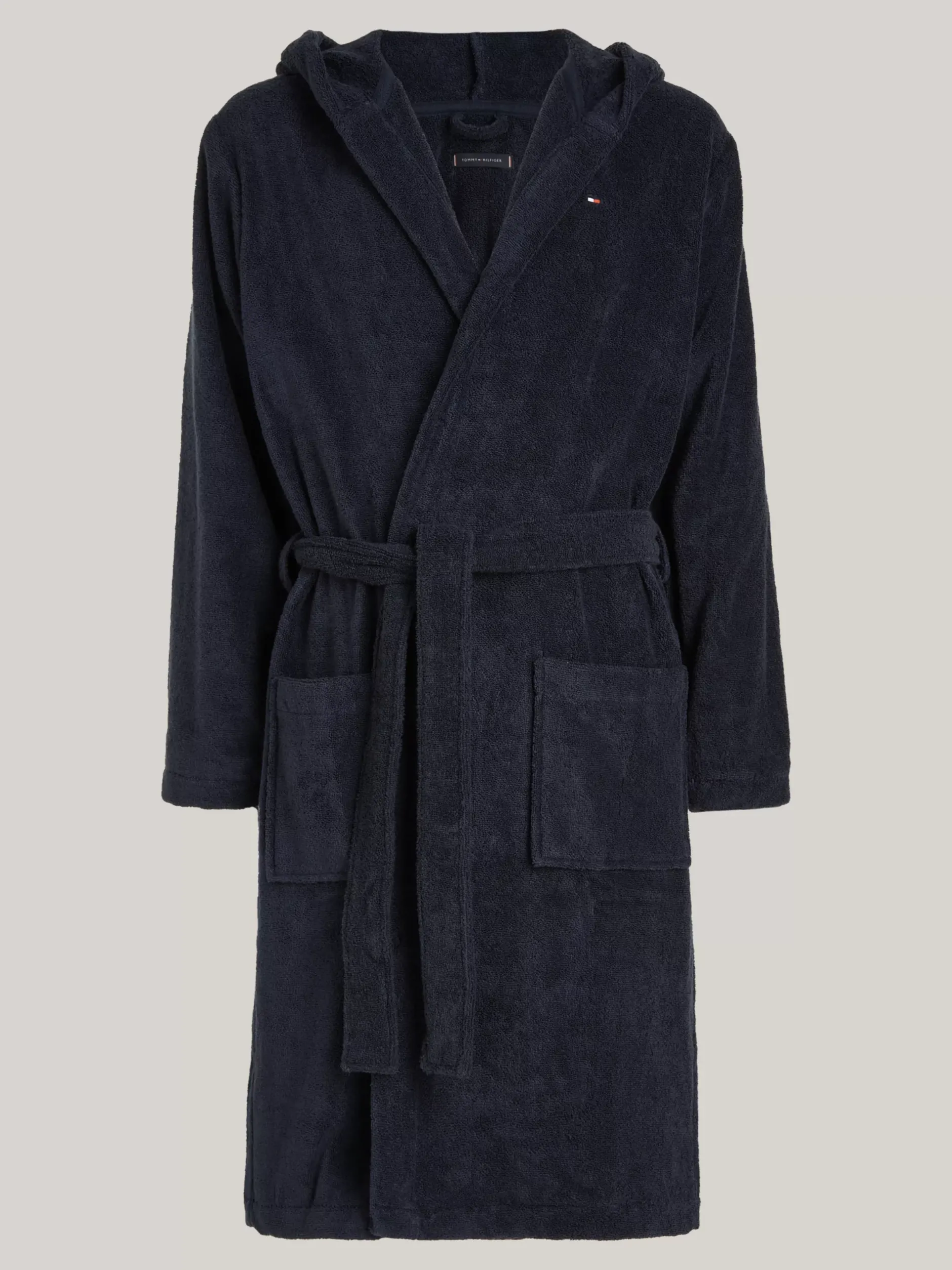 Stroje Domowe*Tommy Hilfiger Bawełniany Szlafrok Kąpielowy Z Kapturem NAVY BLAZER