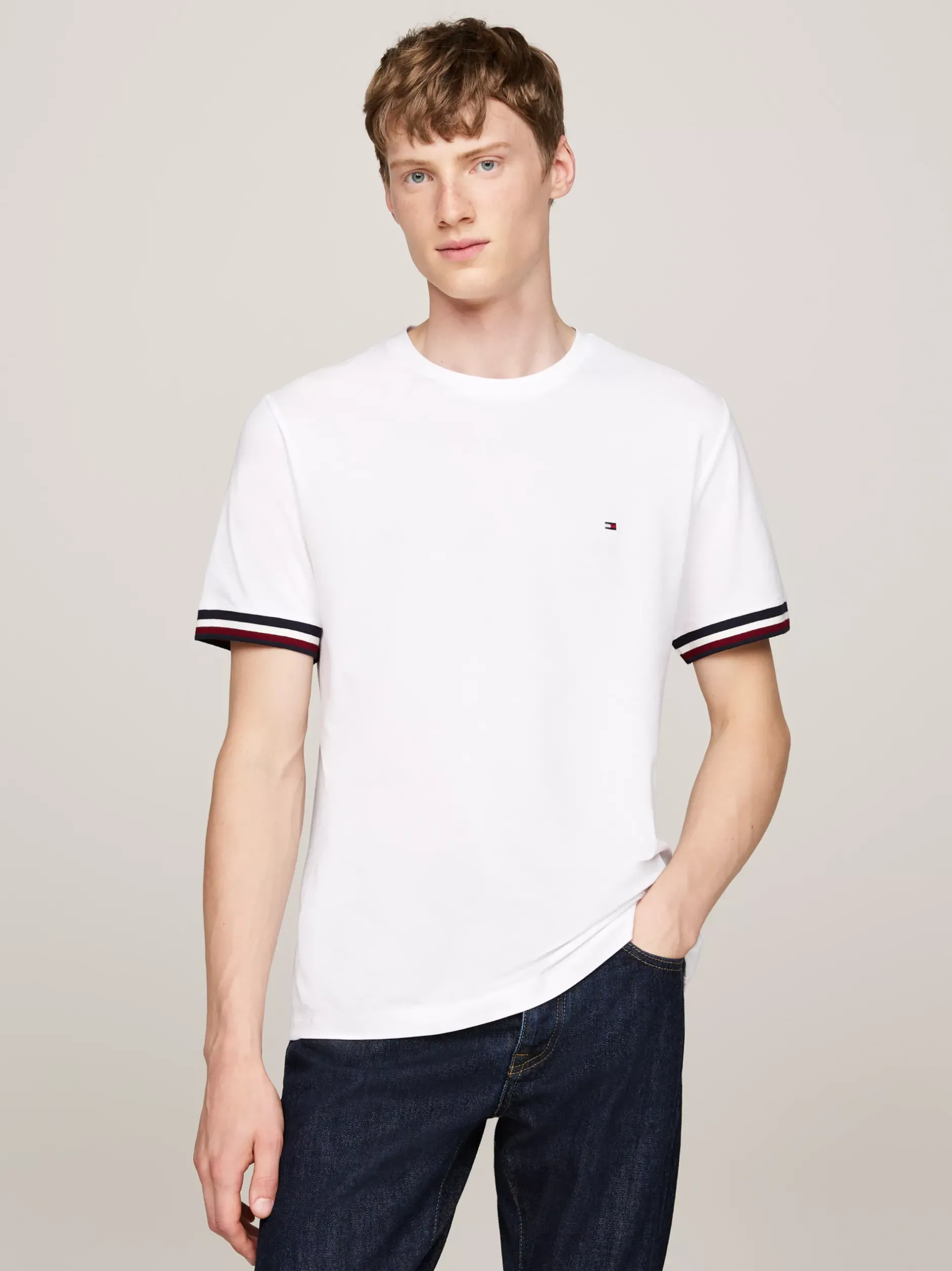 T-Shirty*Tommy Hilfiger Bawełniany T-shirt Global WHITE