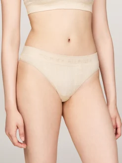 Figi|Bielizna*Tommy Hilfiger Beszwowe Thongi Z Logo Hilfiger Na Pasku CASHMERE CREME