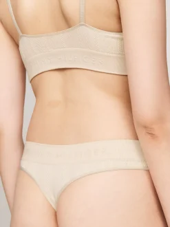 Figi|Bielizna*Tommy Hilfiger Beszwowe Thongi Z Logo Hilfiger Na Pasku CASHMERE CREME