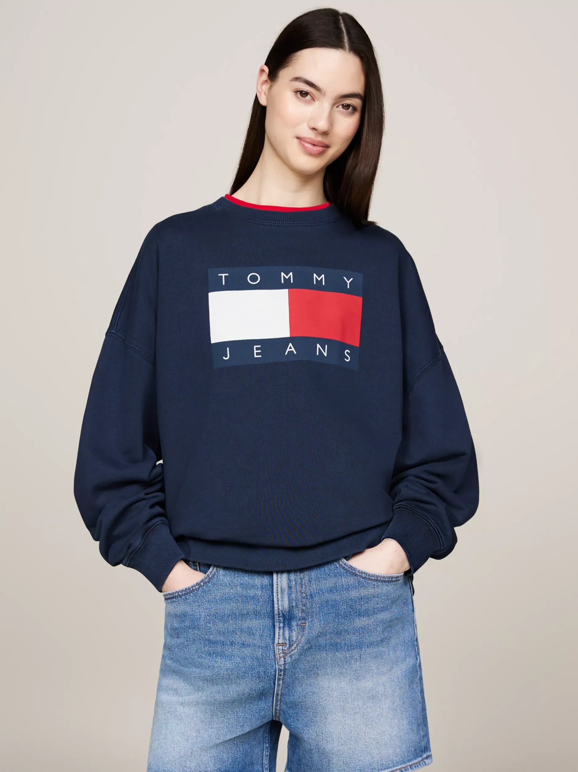 Bluzy Dresowe & Z Kapturem*Tommy Hilfiger Bluza O Kroju Oversize Z Flagą DARK NIGHT NAVY