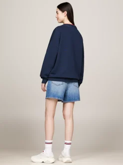 Bluzy Dresowe & Z Kapturem*Tommy Hilfiger Bluza O Kroju Oversize Z Flagą DARK NIGHT NAVY