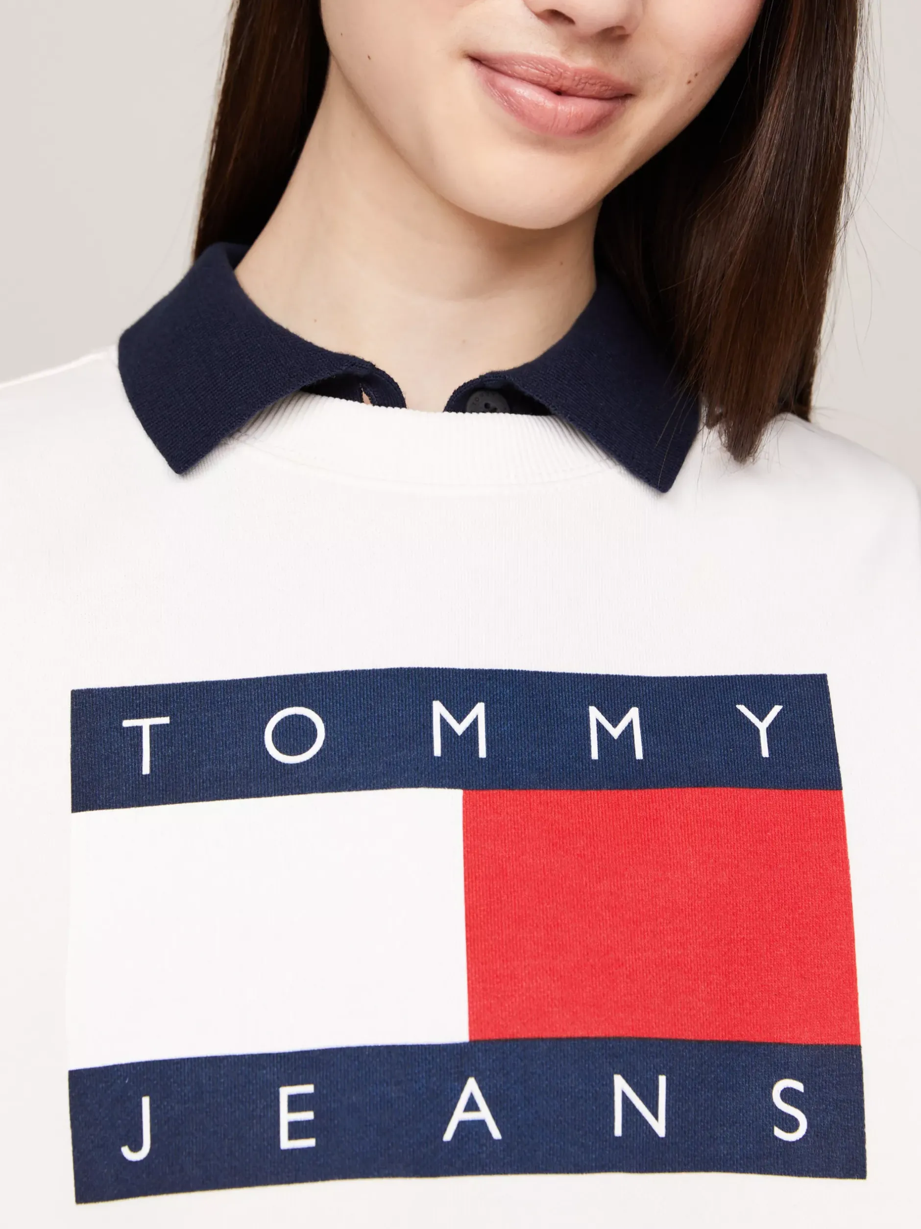 Bluzy Dresowe & Z Kapturem*Tommy Hilfiger Bluza O Kroju Oversize Z Flagą ANCIENT WHITE