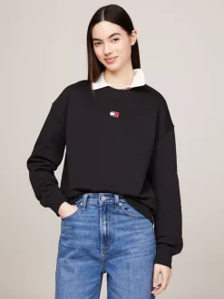 Bluzy Dresowe & Z Kapturem*Tommy Hilfiger Bluza O Pudełkowym Kroju Z Naszywką BLACK