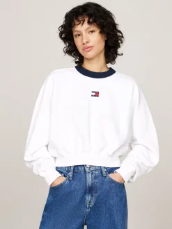 Bluzy Dresowe & Z Kapturem*Tommy Hilfiger Bluza O Skróconym Luźnym Kroju Z Naszywką Tommy WHITE
