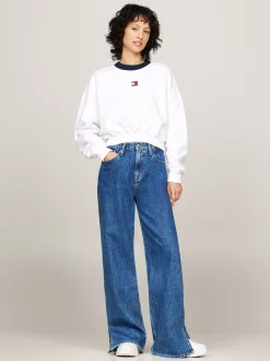 Bluzy Dresowe & Z Kapturem*Tommy Hilfiger Bluza O Skróconym Luźnym Kroju Z Naszywką Tommy WHITE