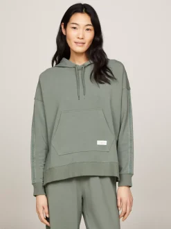 Stroje Domowe*Tommy Hilfiger Bluza Od Piżamy Z Kapturem I Logo Hilfiger STONEWASH GREEN