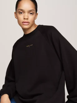 Bluzy Dresowe & Z Kapturem*Tommy Hilfiger Bluza Oversize Z Metalicznym Logo BLACK