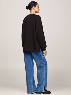 Bluzy Dresowe & Z Kapturem*Tommy Hilfiger Bluza Oversize Z Metalicznym Logo BLACK