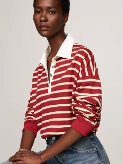 Bluzy Dresowe & Z Kapturem*Tommy Hilfiger Bluza W Paski Z Kołnierzykiem Polo BRETON STP MAGMA/ COUNTRY IVORY
