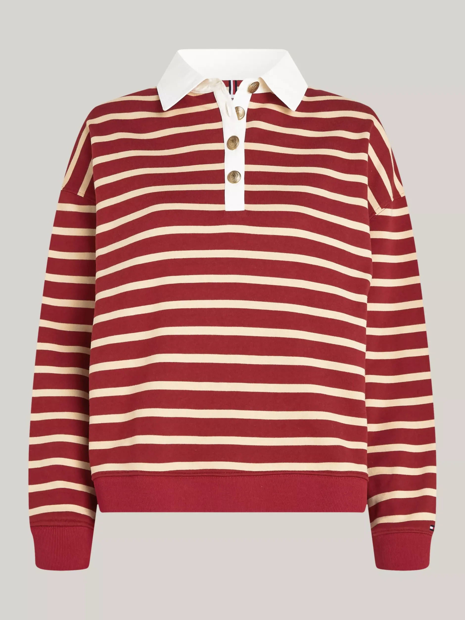 Bluzy Dresowe & Z Kapturem*Tommy Hilfiger Bluza W Paski Z Kołnierzykiem Polo BRETON STP MAGMA/ COUNTRY IVORY