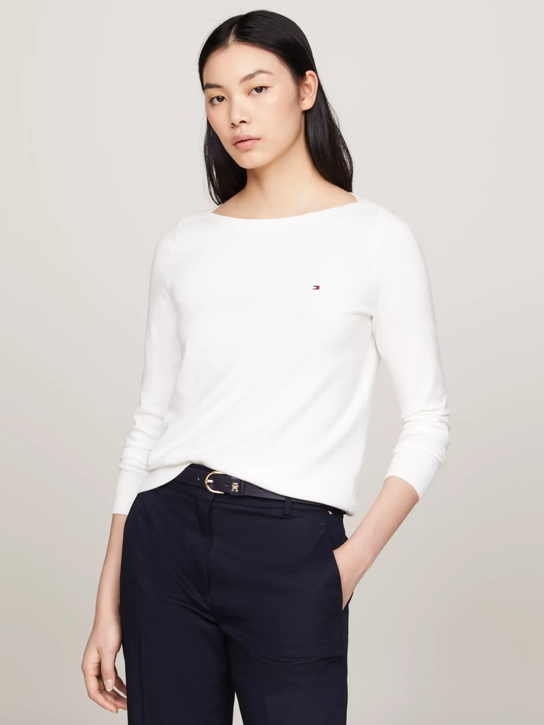 Bluzy Dresowe & Z Kapturem*Tommy Hilfiger Bluza Z Dżerseju Z Dekoltem W łódkę ECRU