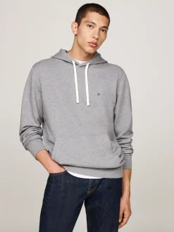 Bluzy Dresowe & Z Kapturem*Tommy Hilfiger Bluza Z Dzianiny Pętelkowej Z Wyhaftowaną Flagą MEDIUM GREY HEATHER