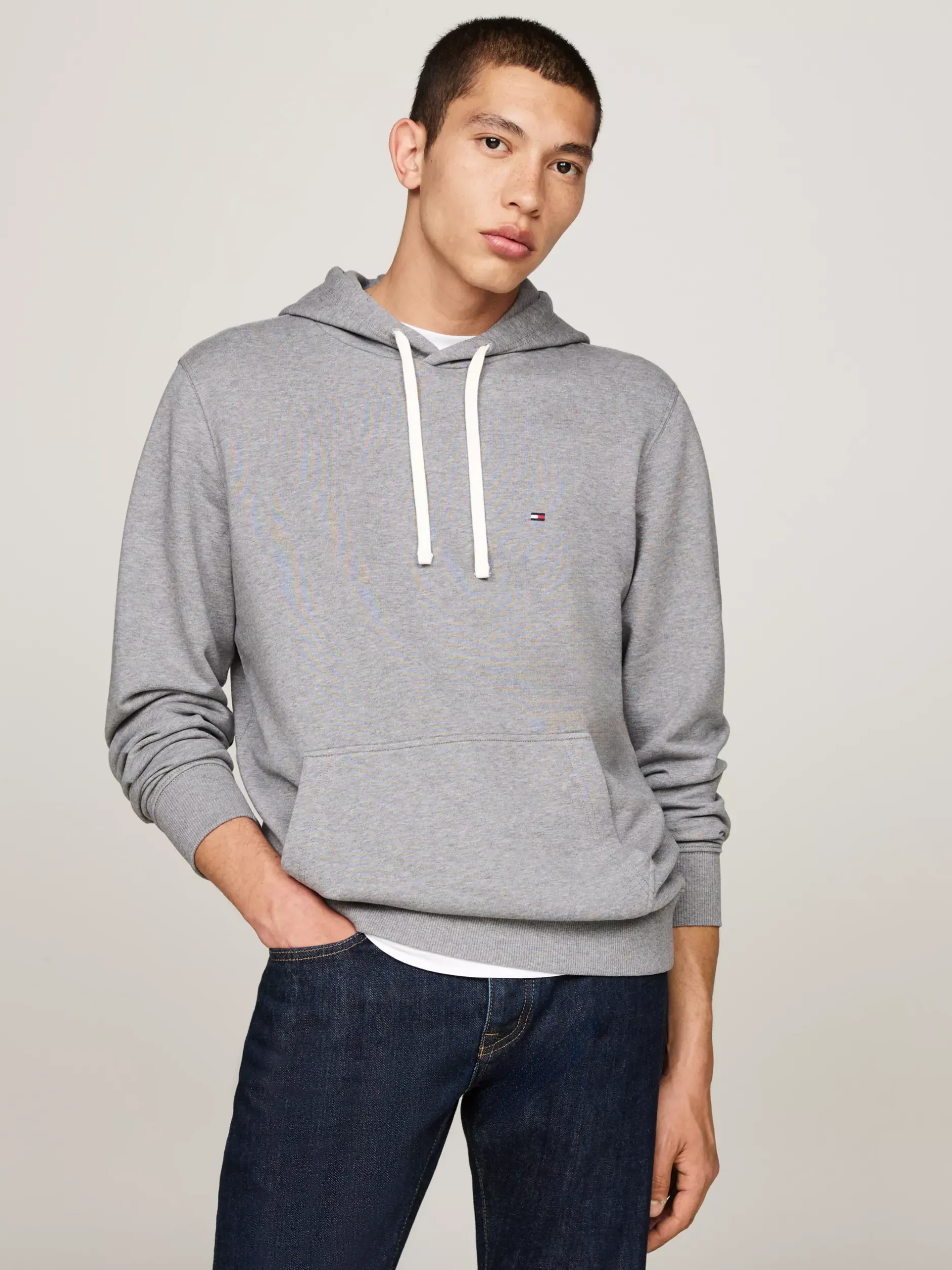 Bluzy Dresowe & Z Kapturem*Tommy Hilfiger Bluza Z Dzianiny Pętelkowej Z Wyhaftowaną Flagą MEDIUM GREY HEATHER