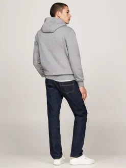 Bluzy Dresowe & Z Kapturem*Tommy Hilfiger Bluza Z Dzianiny Pętelkowej Z Wyhaftowaną Flagą MEDIUM GREY HEATHER