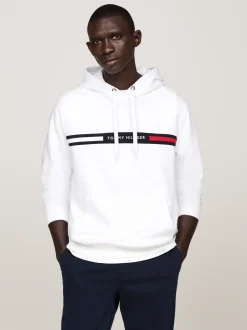 Bluzy Dresowe & Z Kapturem*Tommy Hilfiger Bluza Z Kapturem ściąganym Troczkami I Logo WHITE