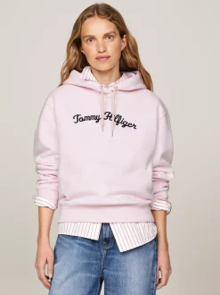 Bluzy Dresowe & Z Kapturem*Tommy Hilfiger Bluza Z Kapturem I Kaligrafowanym Logo DELICATE PINK
