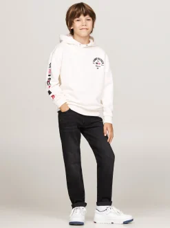 Bluzy Dresowe I Z Kapturem*Tommy Hilfiger Bluza Z Kapturem I Logo Na Rękawach ANCIENT WHITE