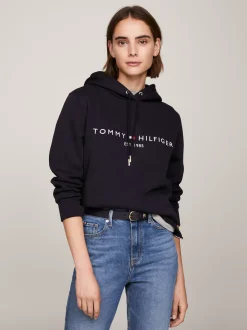 Bluzy Dresowe & Z Kapturem*Tommy Hilfiger Bluza Z Kapturem I Logo Z Kolekcji Essential DESERT SKY