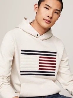 Bluzy Dresowe & Z Kapturem*Tommy Hilfiger Bluza Z Kapturem I Motywem Flagi Hilfiger HEATHERED OATMILK