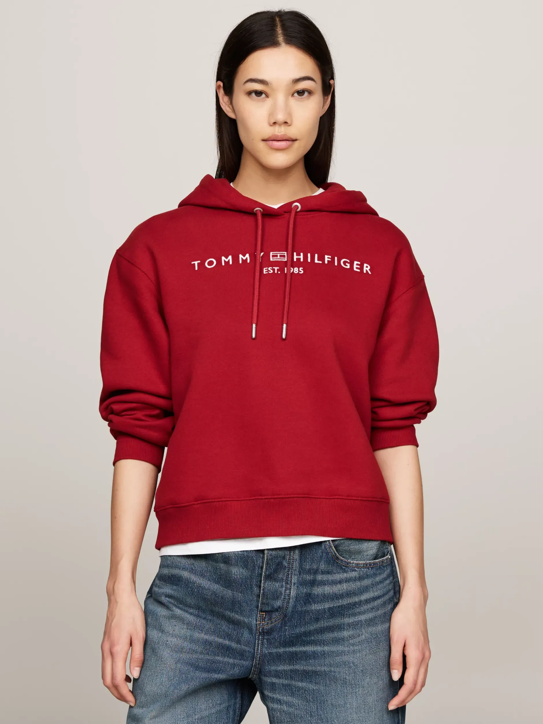 Bluzy Dresowe & Z Kapturem*Tommy Hilfiger Bluza Z Kapturem I Wyhaftowanym Logo DARK MAGMA