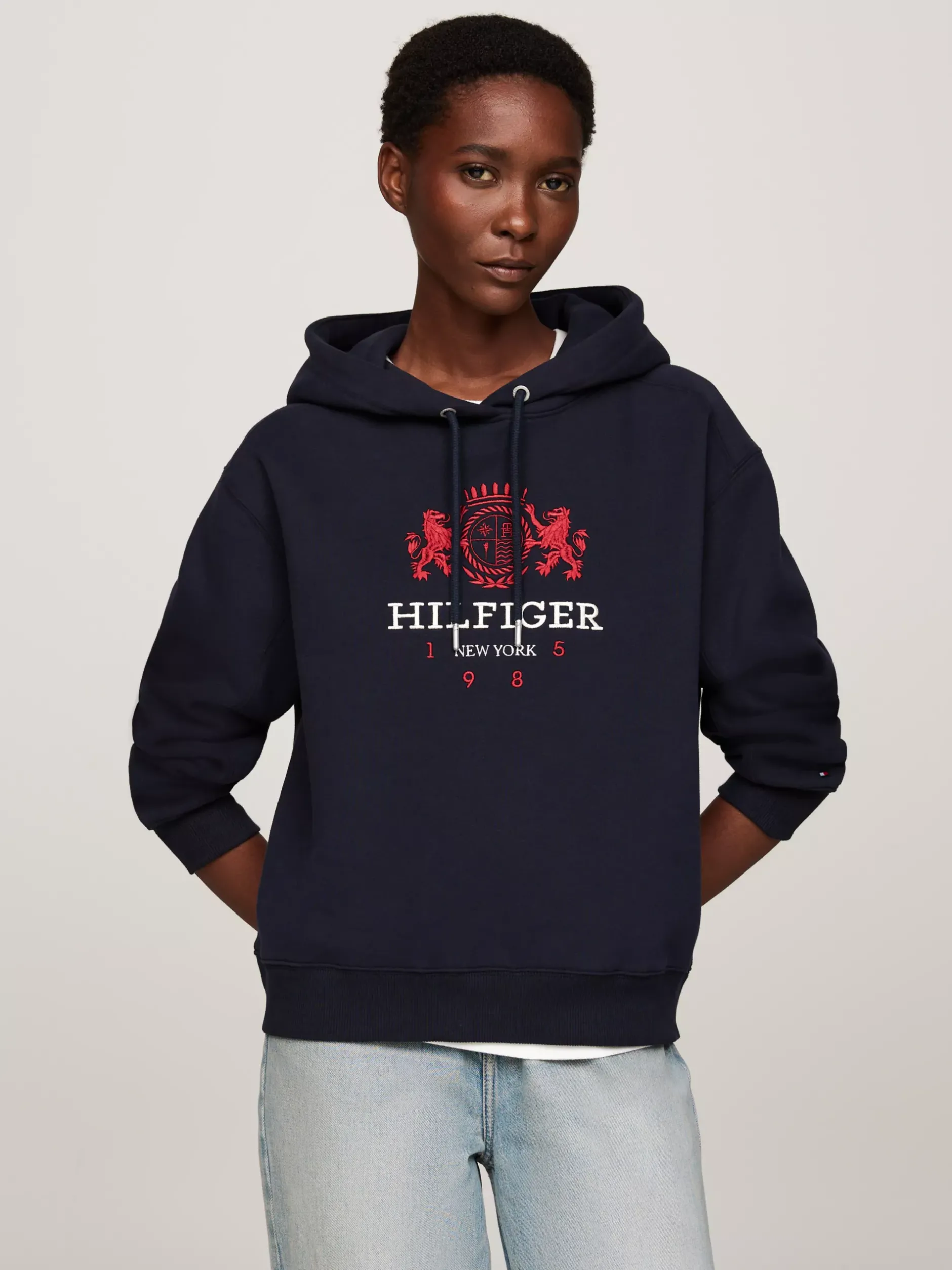 Bluzy Dresowe & Z Kapturem*Tommy Hilfiger Bluza Z Kapturem I Wyszywanym Logo DESERT SKY