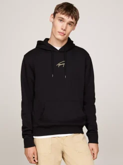 Bluzy Dresowe & Z Kapturem*Tommy Hilfiger Bluza Z Kapturem I Złotym Kaligrafowanym Logo BLACK