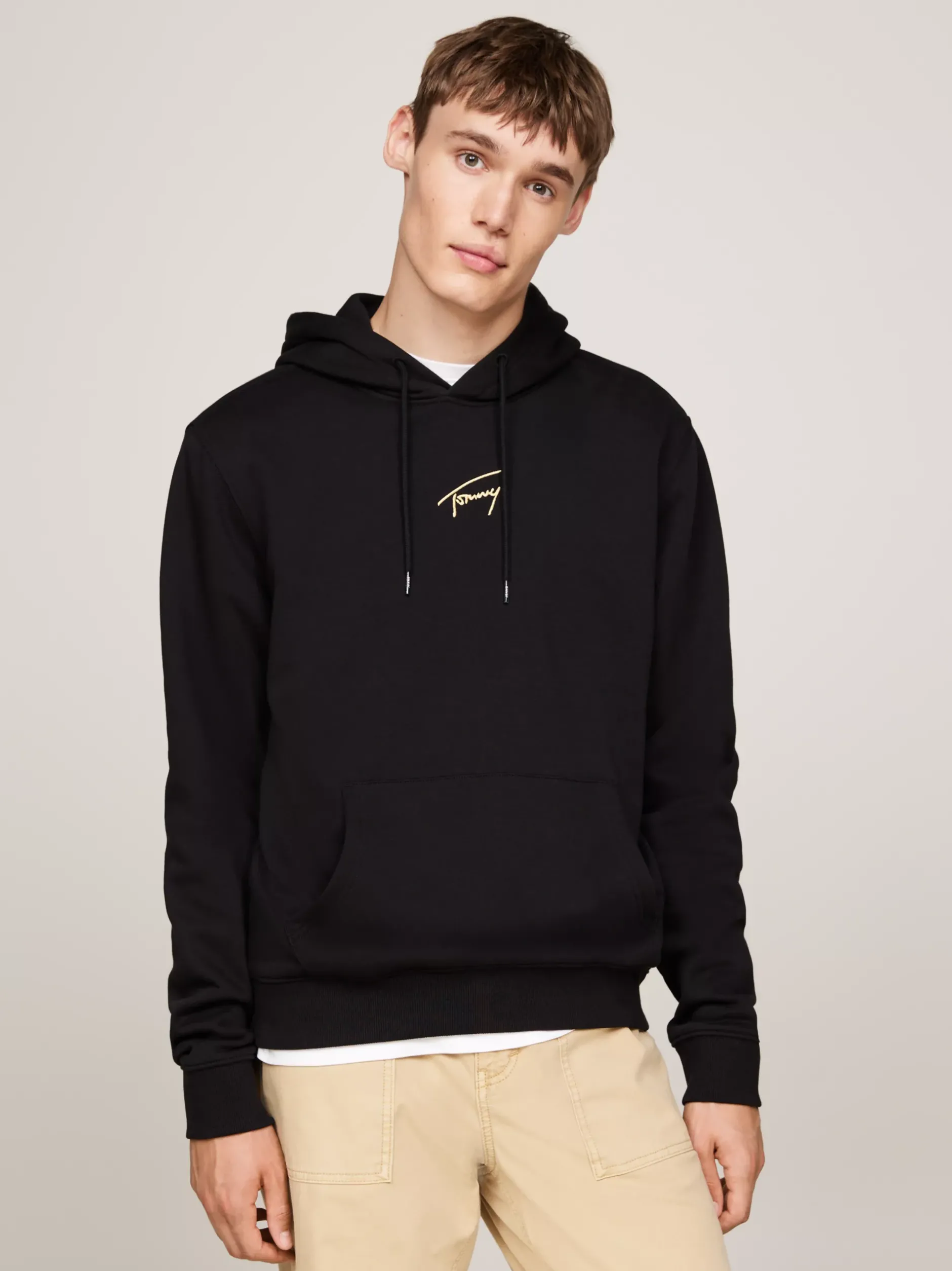 Bluzy Dresowe & Z Kapturem*Tommy Hilfiger Bluza Z Kapturem I Złotym Kaligrafowanym Logo BLACK