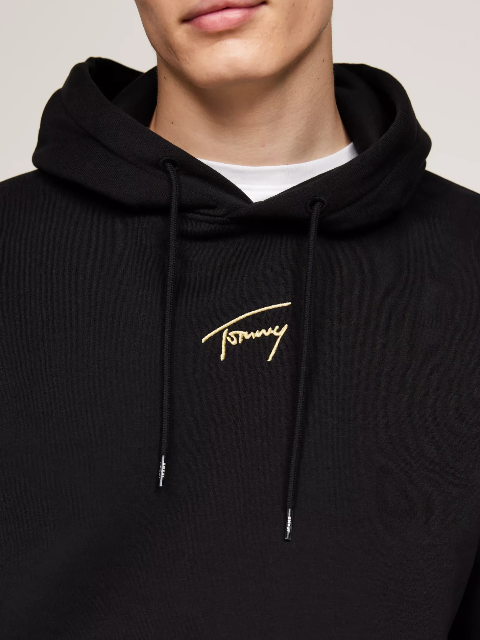 Bluzy Dresowe & Z Kapturem*Tommy Hilfiger Bluza Z Kapturem I Złotym Kaligrafowanym Logo BLACK