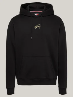 Bluzy Dresowe & Z Kapturem*Tommy Hilfiger Bluza Z Kapturem I Złotym Kaligrafowanym Logo BLACK