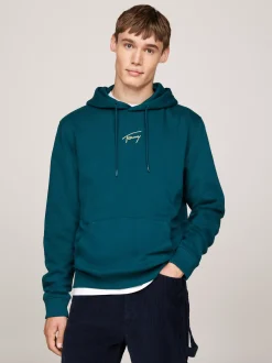 Bluzy Dresowe & Z Kapturem*Tommy Hilfiger Bluza Z Kapturem I Złotym Kaligrafowanym Logo DEEP SEAWATER