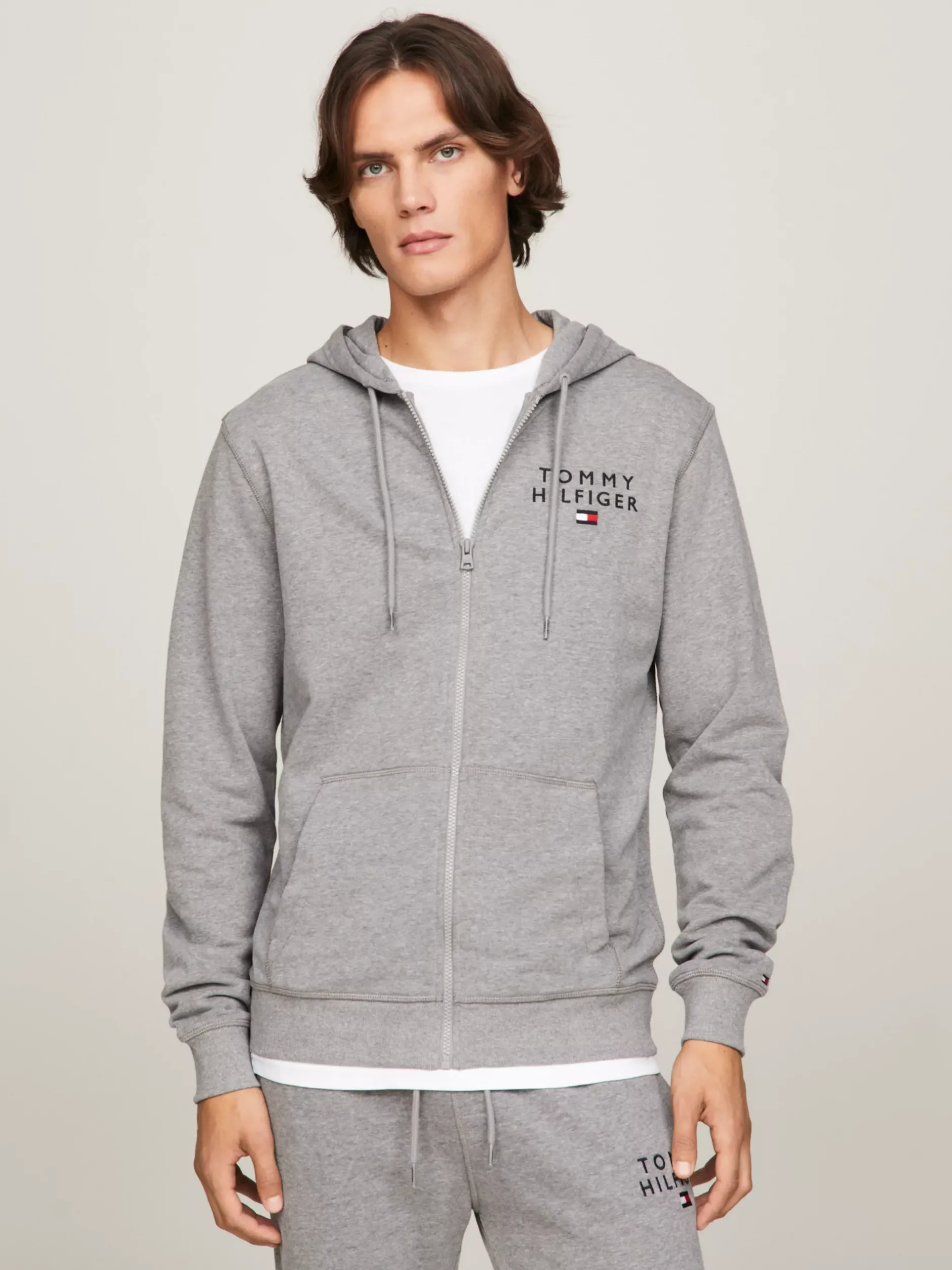 Stroje Domowe*Tommy Hilfiger Bluza Z Kapturem Lounge TH Original Z Logo MEDIUM GREY HEATHER